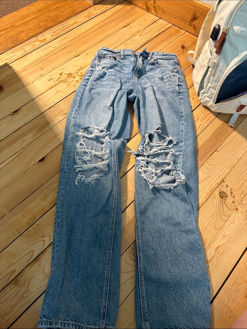 American Eagle Outfitters Light Blue Distressed Straight Leg Jeans